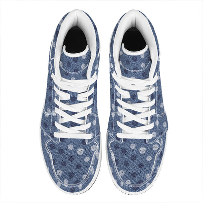 Cute Polka Dot Denim Jeans Pattern Print High Top Leather Sneakers