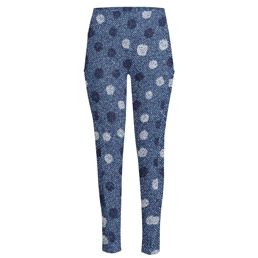 Cute Polka Dot Denim Jeans Pattern Print High-Waisted Pocket Leggings