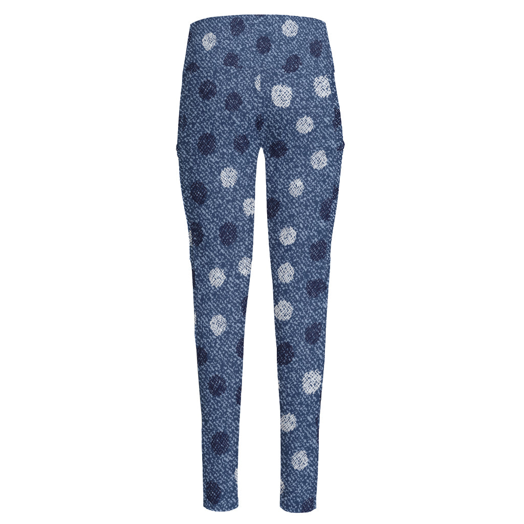 Cute Polka Dot Denim Jeans Pattern Print High-Waisted Pocket Leggings