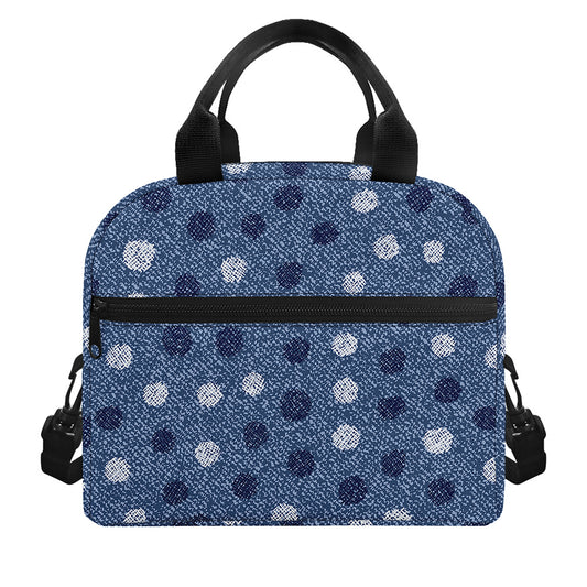 Cute Polka Dot Denim Jeans Pattern Print Insulated Lunch Bag
