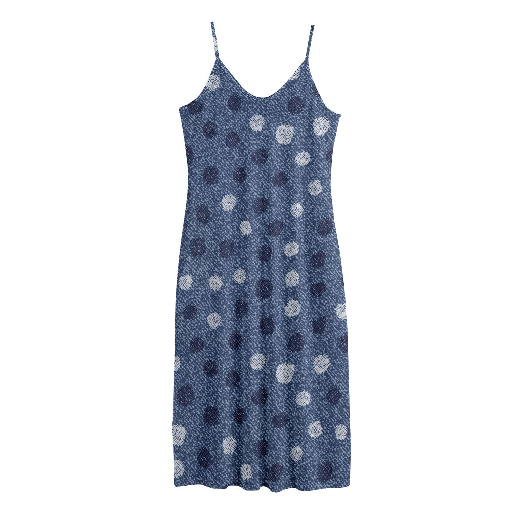Cute Polka Dot Denim Jeans Pattern Print Jersey Midi Cami Dress
