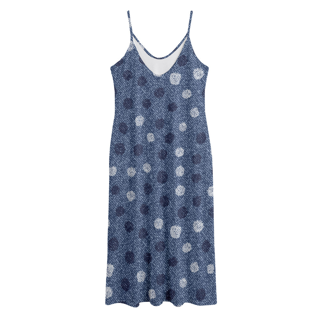 Cute Polka Dot Denim Jeans Pattern Print Jersey Midi Cami Dress