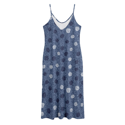 Cute Polka Dot Denim Jeans Pattern Print Jersey Midi Cami Dress