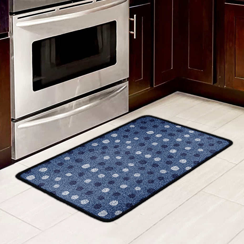 Cute Polka Dot Denim Jeans Pattern Print Kitchen Mat