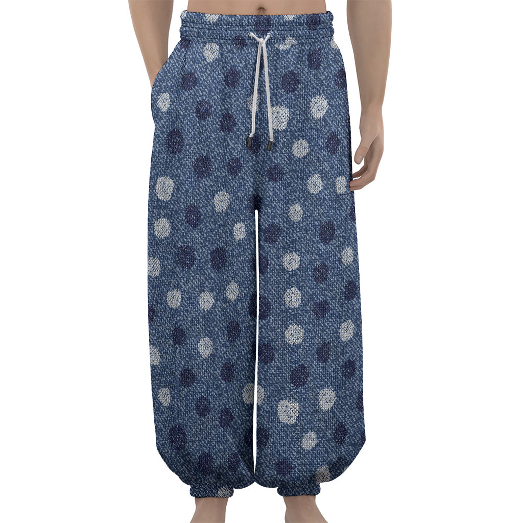 Cute Polka Dot Denim Jeans Pattern Print Lantern Pants
