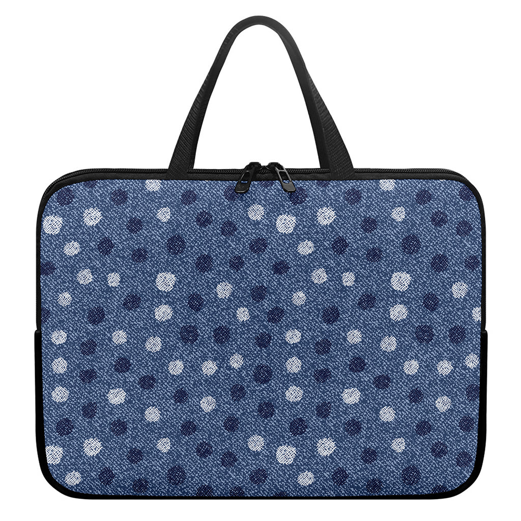Cute Polka Dot Denim Jeans Pattern Print Laptop Sleeve With Handle