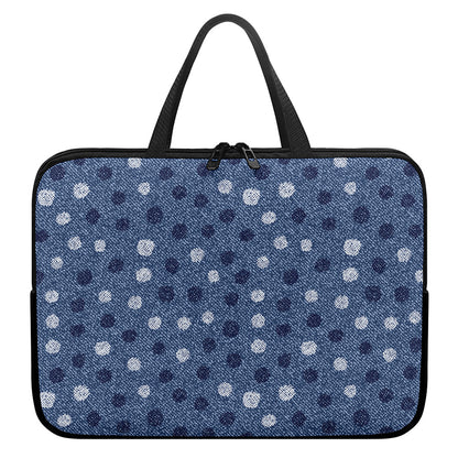 Cute Polka Dot Denim Jeans Pattern Print Laptop Sleeve With Handle
