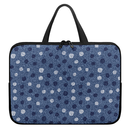 Cute Polka Dot Denim Jeans Pattern Print Laptop Sleeve With Handle
