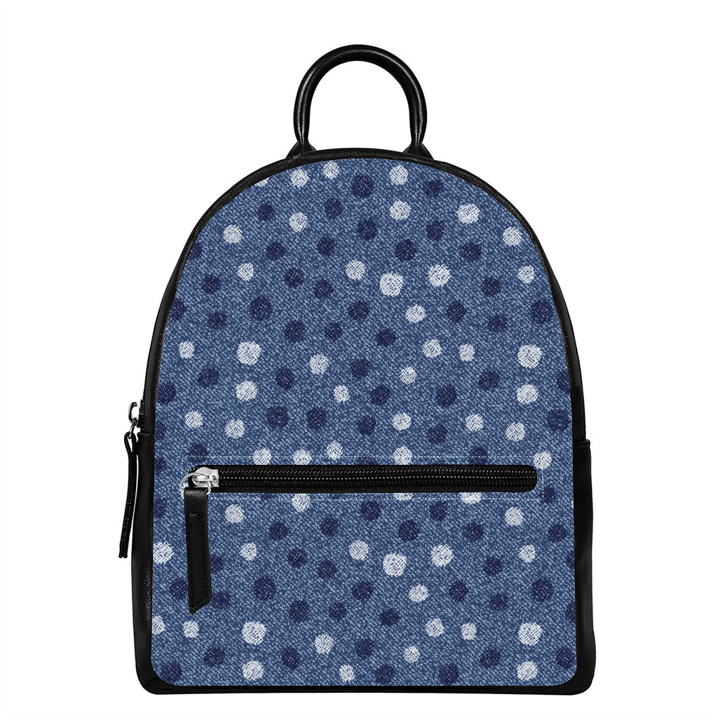 Cute Polka Dot Denim Jeans Pattern Print Leather Backpack