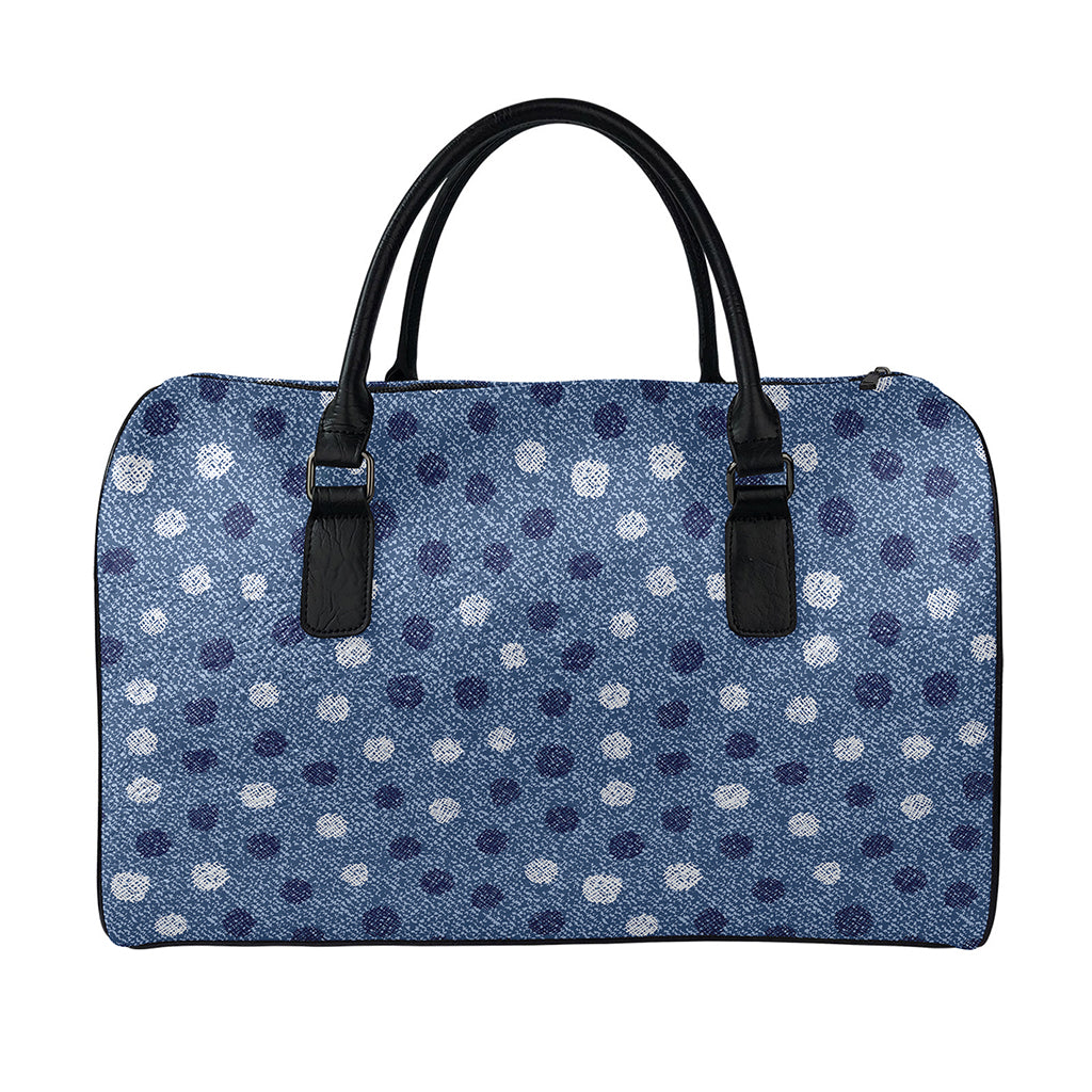 Cute Polka Dot Denim Jeans Pattern Print Leather Duffle Bag