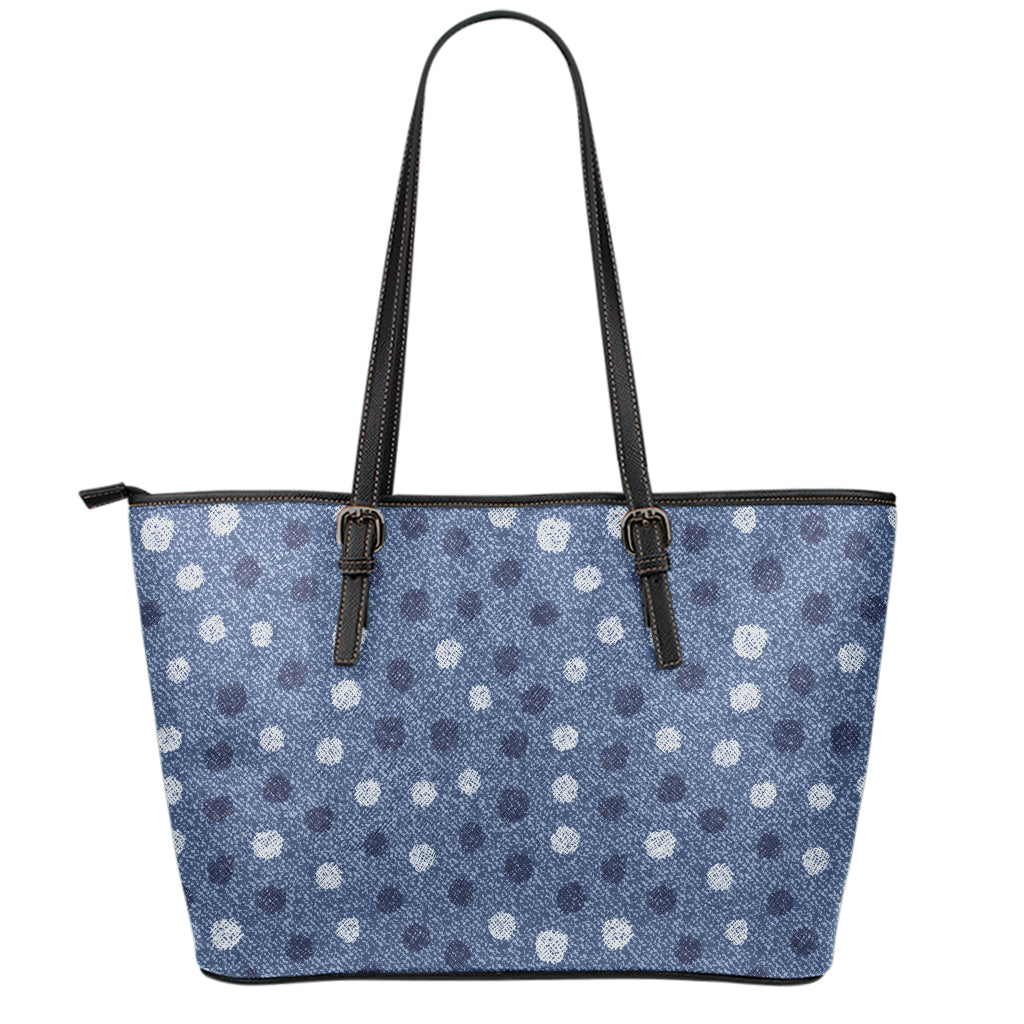 Cute Polka Dot Denim Jeans Pattern Print Leather Tote Bag