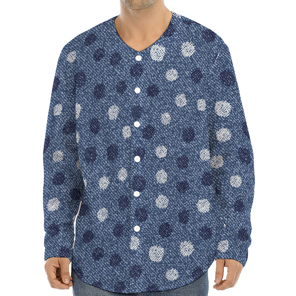 Cute Polka Dot Denim Jeans Pattern Print Long Sleeve Baseball Jersey