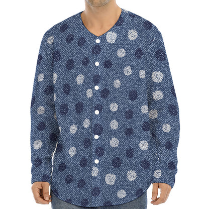 Cute Polka Dot Denim Jeans Pattern Print Long Sleeve Baseball Jersey