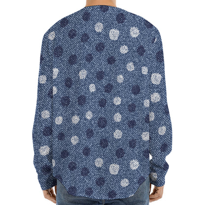 Cute Polka Dot Denim Jeans Pattern Print Long Sleeve Baseball Jersey