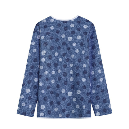 Cute Polka Dot Denim Jeans Pattern Print Long Sleeve Short Coat
