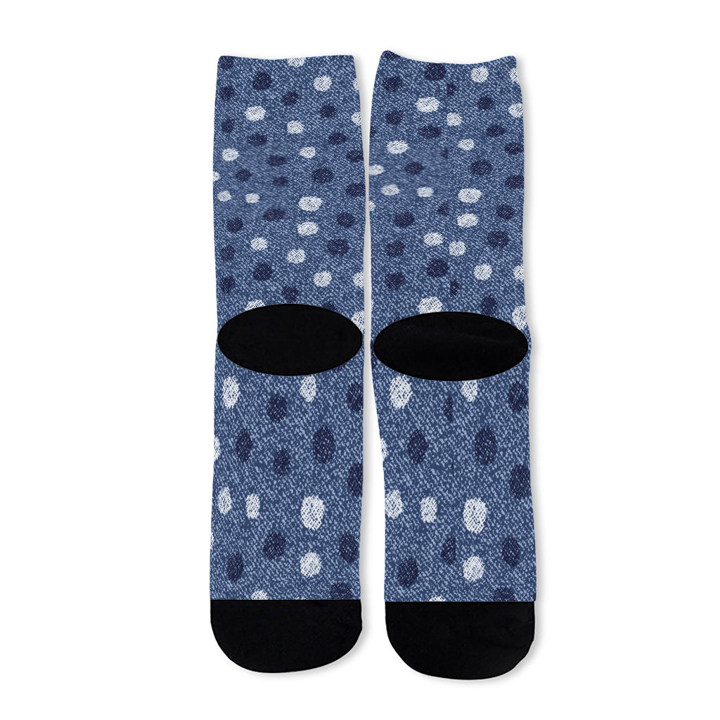 Cute Polka Dot Denim Jeans Pattern Print Long Socks