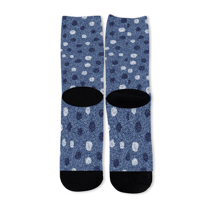 Cute Polka Dot Denim Jeans Pattern Print Long Socks
