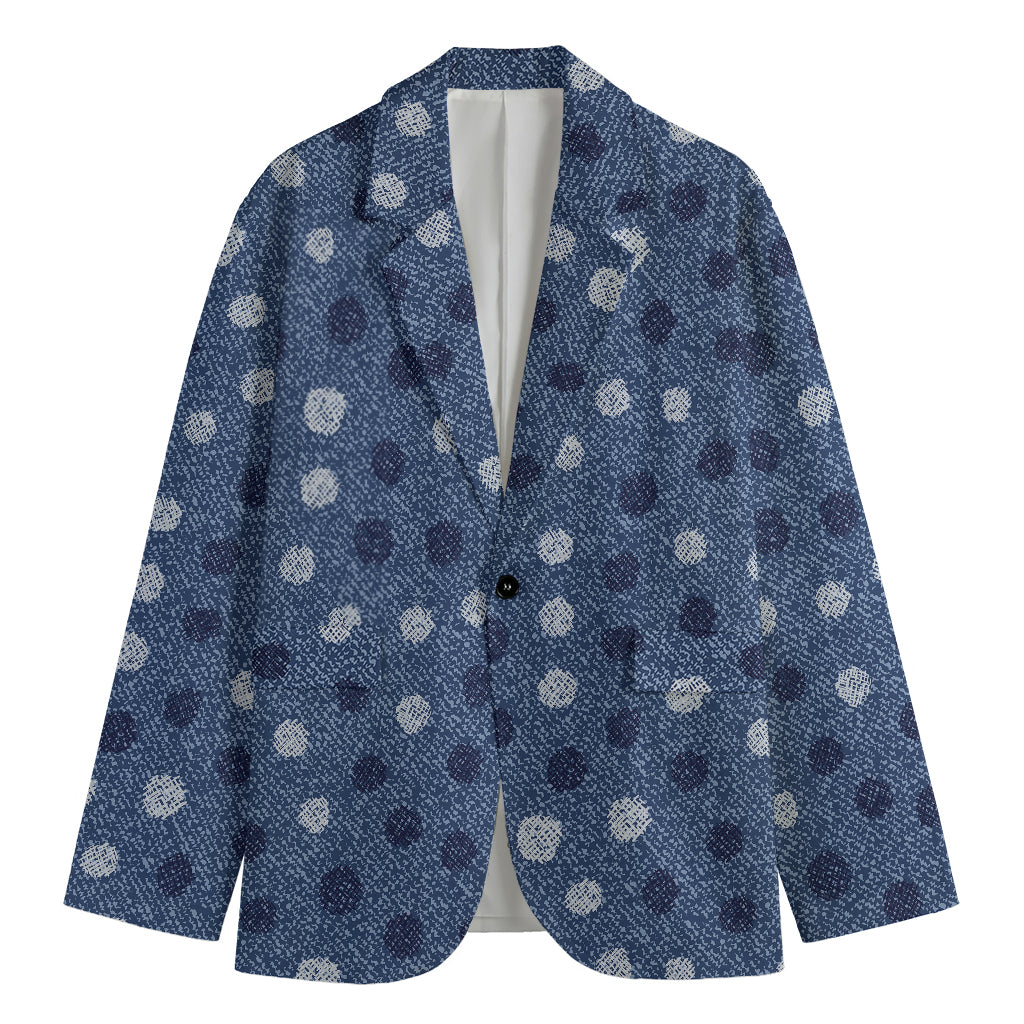 Cute Polka Dot Denim Jeans Pattern Print Men's Blazer