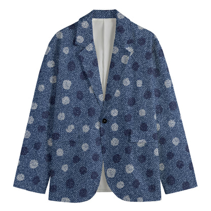 Cute Polka Dot Denim Jeans Pattern Print Men's Blazer