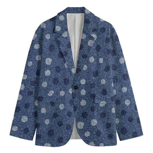 Cute Polka Dot Denim Jeans Pattern Print Men's Blazer