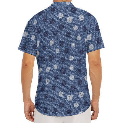 Cute Polka Dot Denim Jeans Pattern Print Men's Deep V-Neck Shirt