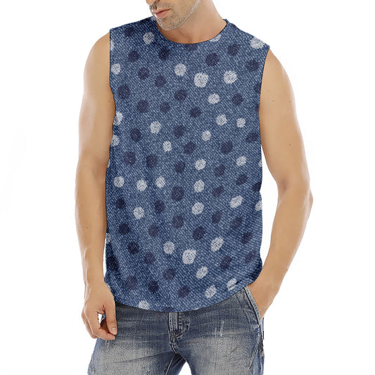 Cute Polka Dot Denim Jeans Pattern Print Men's Fitness Tank Top