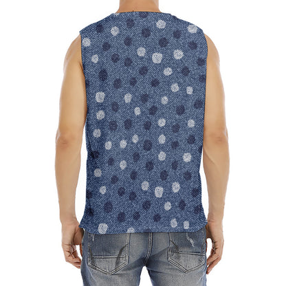 Cute Polka Dot Denim Jeans Pattern Print Men's Fitness Tank Top