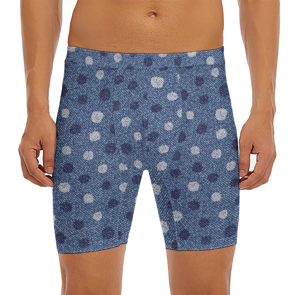 Cute Polka Dot Denim Jeans Pattern Print Men's Long Boxer Briefs