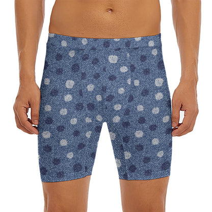 Cute Polka Dot Denim Jeans Pattern Print Men's Long Boxer Briefs