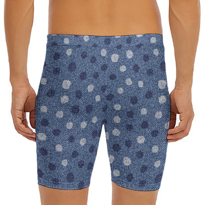 Cute Polka Dot Denim Jeans Pattern Print Men's Long Boxer Briefs