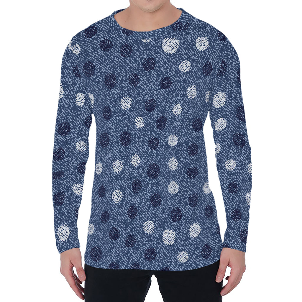 Cute Polka Dot Denim Jeans Pattern Print Men's Long Sleeve T-Shirt