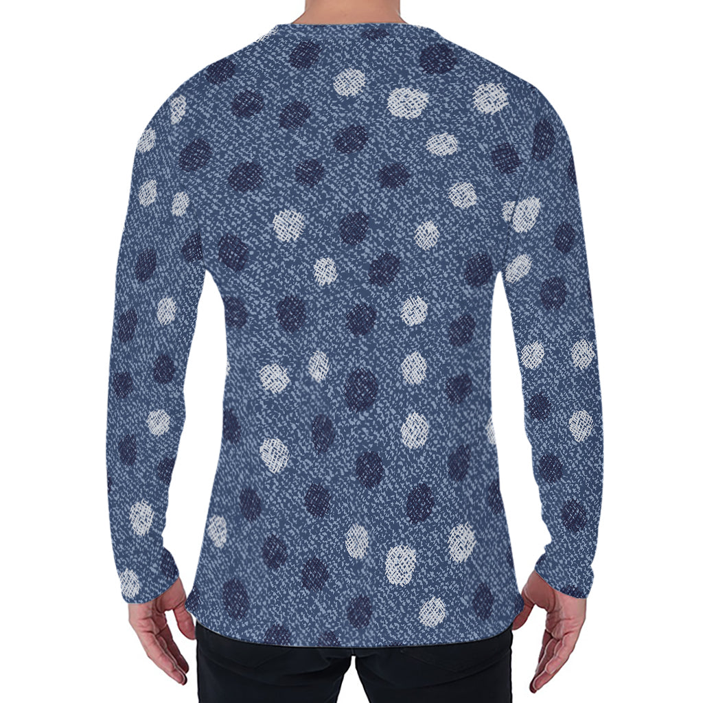 Cute Polka Dot Denim Jeans Pattern Print Men's Long Sleeve T-Shirt