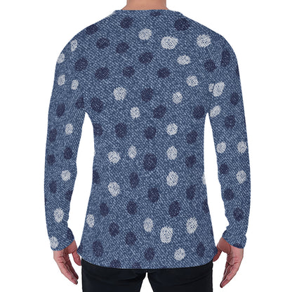 Cute Polka Dot Denim Jeans Pattern Print Men's Long Sleeve T-Shirt