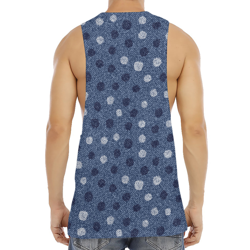 Cute Polka Dot Denim Jeans Pattern Print Men's Muscle Tank Top