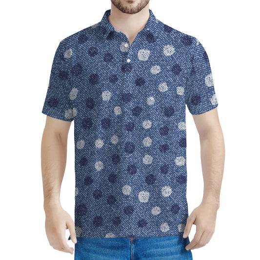 Cute Polka Dot Denim Jeans Pattern Print Men's Polo Shirt