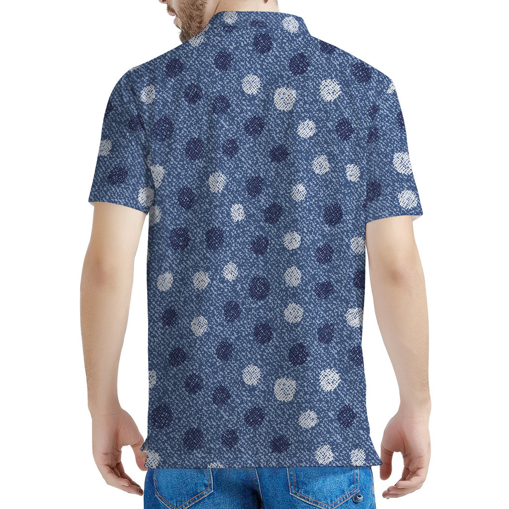 Cute Polka Dot Denim Jeans Pattern Print Men's Polo Shirt