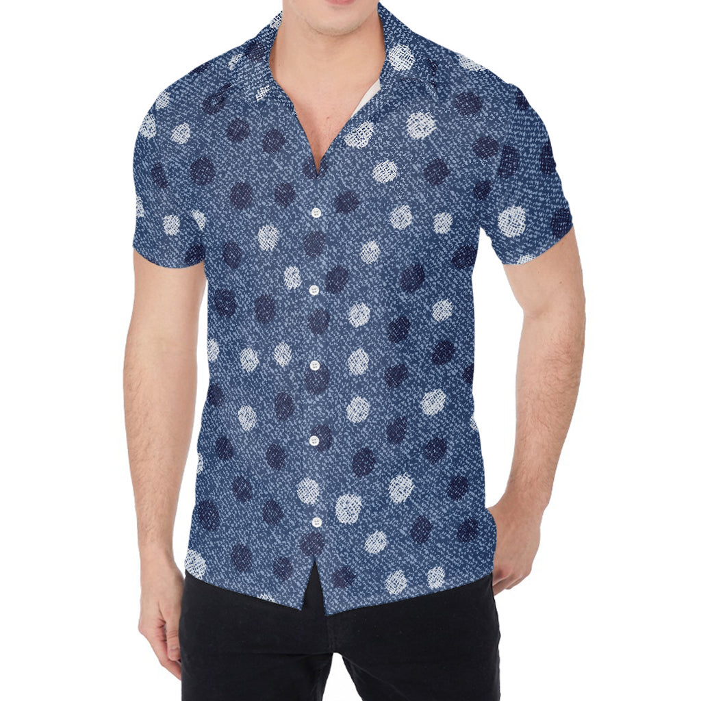 Cute Polka Dot Denim Jeans Pattern Print Men's Shirt