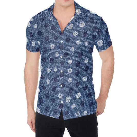 Cute Polka Dot Denim Jeans Pattern Print Men's Shirt