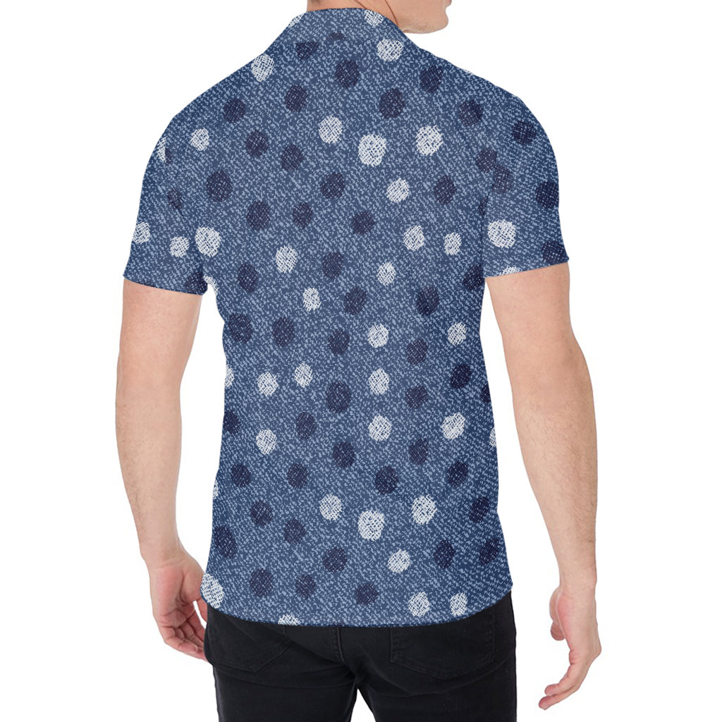 Cute Polka Dot Denim Jeans Pattern Print Men's Shirt