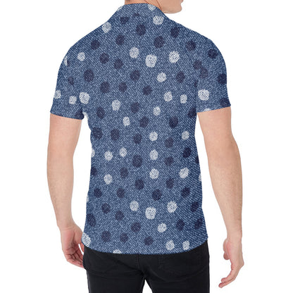 Cute Polka Dot Denim Jeans Pattern Print Men's Shirt