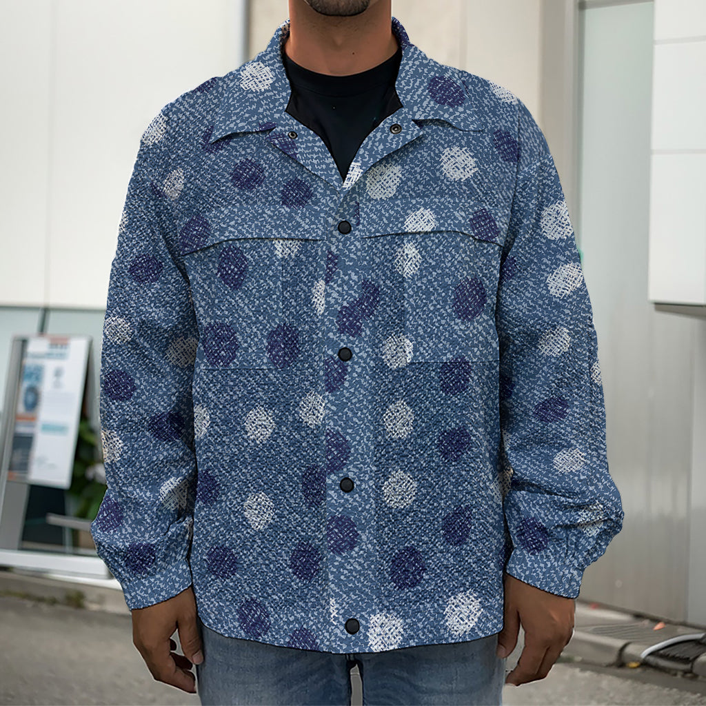 Cute Polka Dot Denim Jeans Pattern Print Men's Shirt Jacket