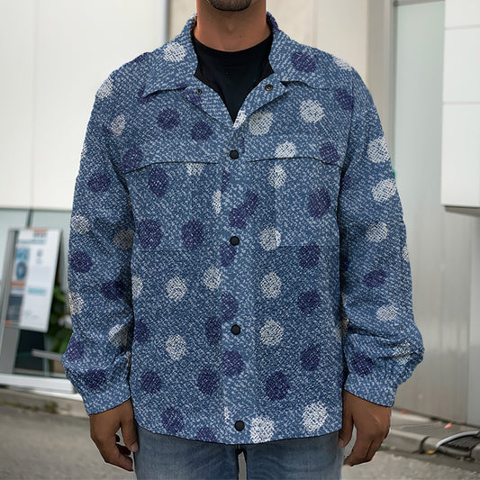 Cute Polka Dot Denim Jeans Pattern Print Men's Shirt Jacket