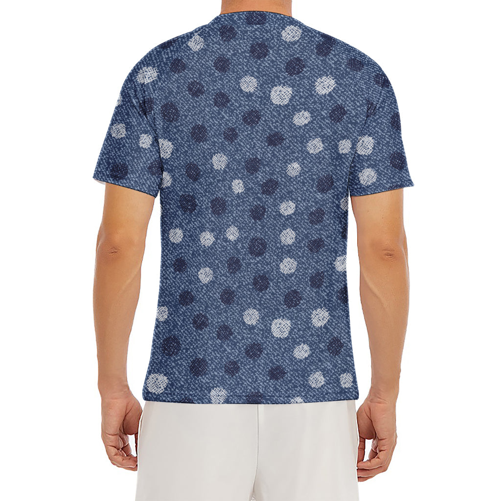 Cute Polka Dot Denim Jeans Pattern Print Men's Short Sleeve Rash Guard