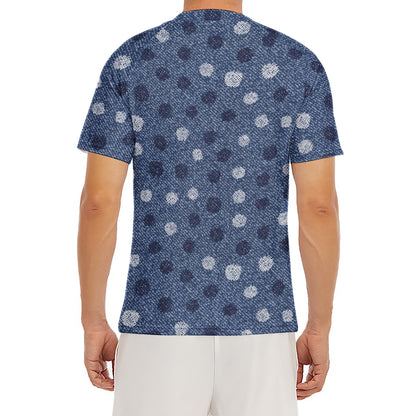 Cute Polka Dot Denim Jeans Pattern Print Men's Short Sleeve Rash Guard
