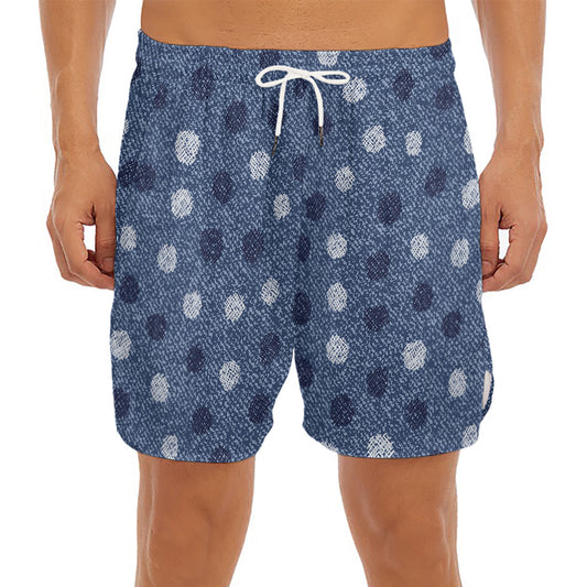 Cute Polka Dot Denim Jeans Pattern Print Men's Split Running Shorts
