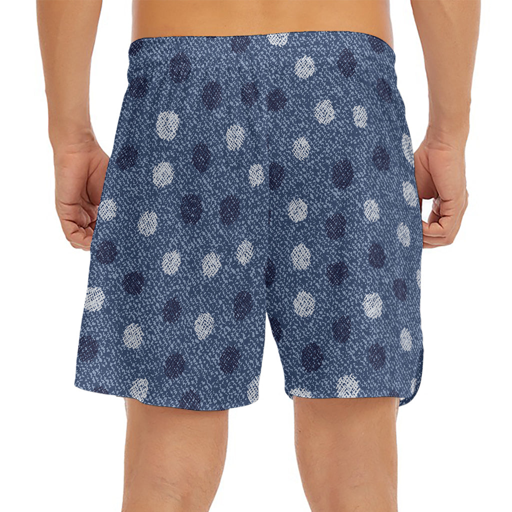 Cute Polka Dot Denim Jeans Pattern Print Men's Split Running Shorts