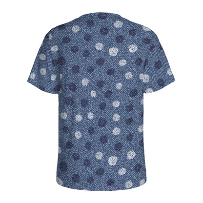Cute Polka Dot Denim Jeans Pattern Print Men's Sports T-Shirt