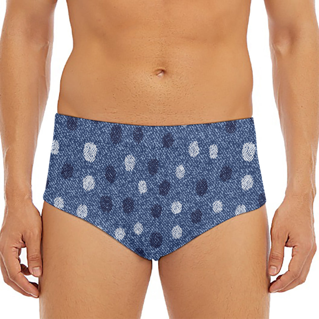 Cute Polka Dot Denim Jeans Pattern Print Men's Triangle Swim Briefs