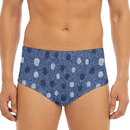 Cute Polka Dot Denim Jeans Pattern Print Men's Triangle Swim Briefs