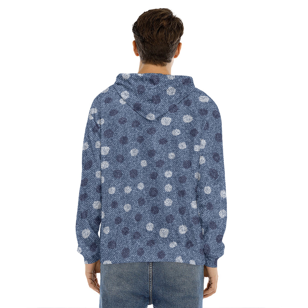 Cute Polka Dot Denim Jeans Pattern Print Men's Velvet Pullover Hoodie